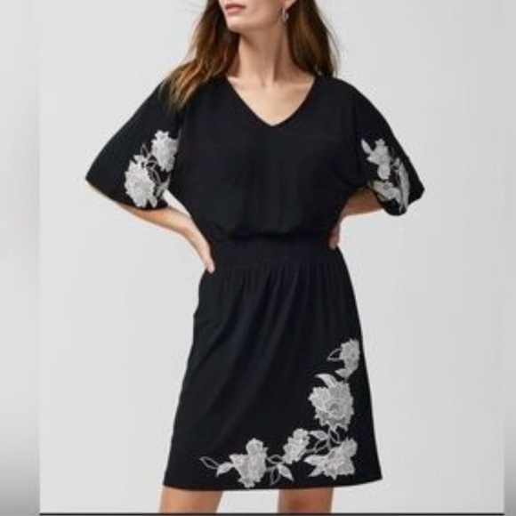 White House Black Market Kimono Sleeve Smocked WaistDress, Embroidery Large NWOT - Picture 3 of 13